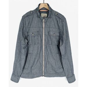 Fossil Jacket Mens‎ Large Blue Chambray Full Zip Lightweight Classic Neutral NEW